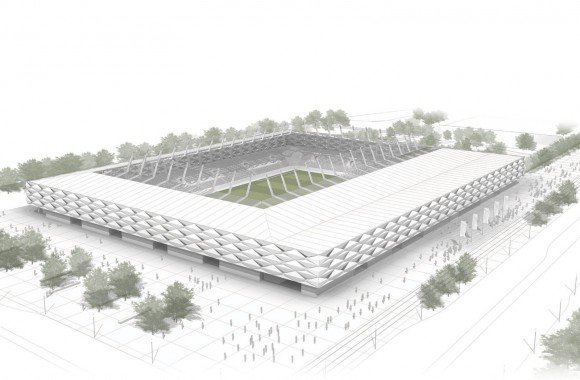 Image en 3D du futur stade national du Luxembourg Copyright : gmp_BENG