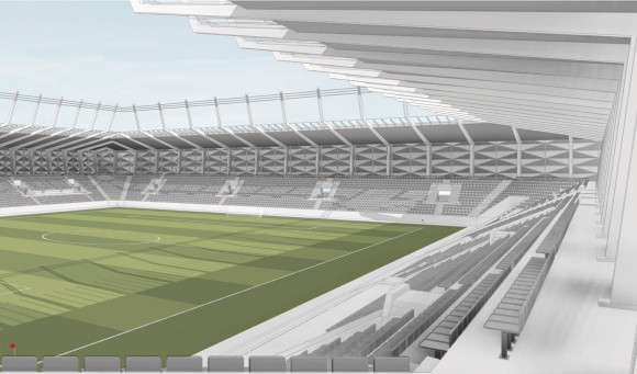Image en 3D des tribunes du futur stade national du Luxembourg Copyright : gmp_BENG