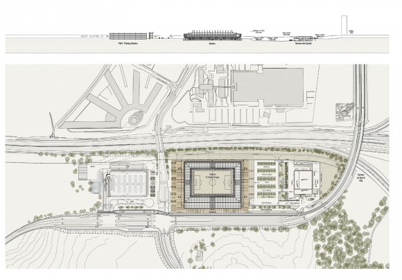 Futur stade national du Luxembourg - Vue de haut  Copyright : gmp_BENG